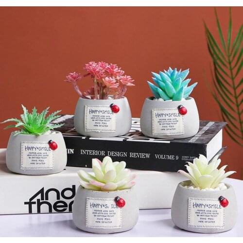 Artificial Fake Succulents Bonsai Realistic Everlasting Mini Cement Simulation Potted Plant for Home Decoration Ornament