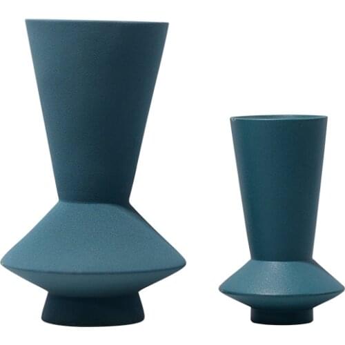 Ceramic Dining Table Vase Frosted Blue Flower Model Room Living Room Showcase Crafts Ornaments Nordic Vase Terrarium