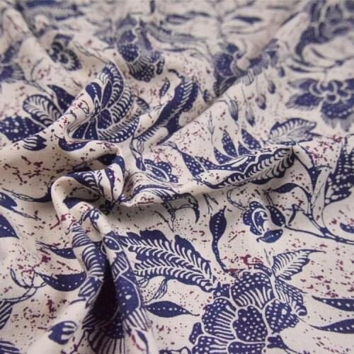 Classical Blue And White Porcelain Cotton Linen Linen Blue Printed Fabric Ethnic Cheongsam Dress Handmade DIY Fabric