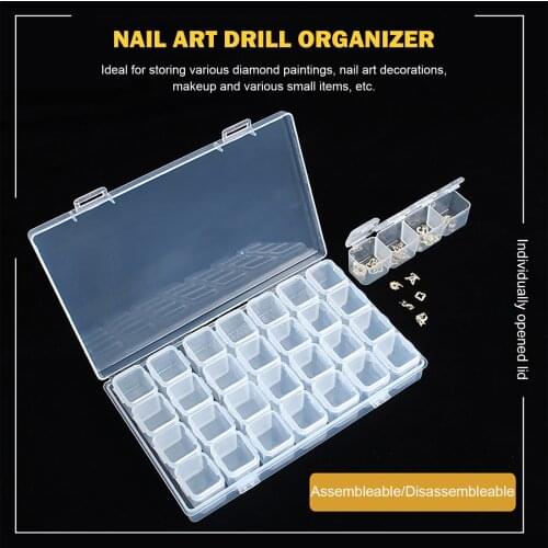 28 Grids Diamond Painting Box Clear Plastic Rhinestone Storage with Divider Jewelry Box for DIY Beads Art Nail Decor Container