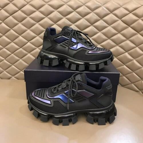 Cool reflective black color thunder sneakers technical sneakers knit fabric upper Injected rubber design increase round shoes