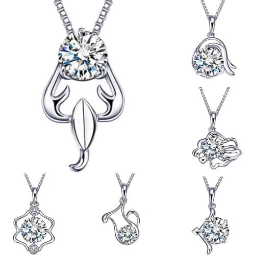 Lady Silver Plated Rhinestone Inlaid 12 Constellations Pendant DIY Jewelry Decor