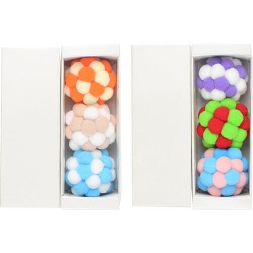 Legendog 3PCS Pet Cat Toy Colorful Handmade Bouncy Ball Kitten Toys Plush Bell Planet Ball Cat Toys Interactive Pet Supplies