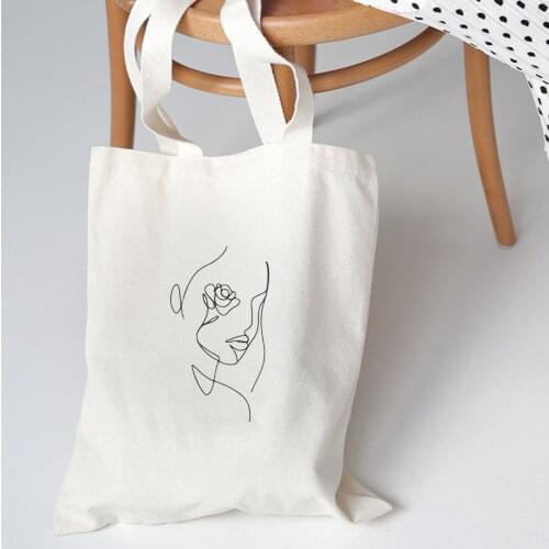 Literary Simple Shopping Bags Casual Travel Women Folding Face Flower Print Shopping Eco Reusable Shoulder Bags Handbag Tote Bag