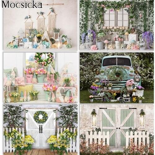 Mocsicka Spring Flowers Photography Backdrops Vintage Rustic Garden Background Photographic Studio Photoshoot Backdrop
