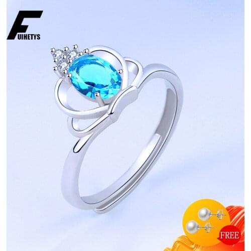 BaliJelry Trendy Ring 925 Silver Jewelry Crown Shape Ruby Sapphire Zircon Gemstone Open Finger Ring for Women Wedding Engagement