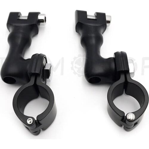 Motorcycle Black Short Angled Adjustable Highway Peg Mounting Kit For Bike Equipped with 1-1/4 inch (1.25") Front Engine Guard