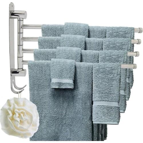 WALFRONT Anti-rust Stainless Stainless Steel Rotating Towel Rack Bath Rail Hanger Towel Holder 4 Swivel Bars Bathroom Wall Mount