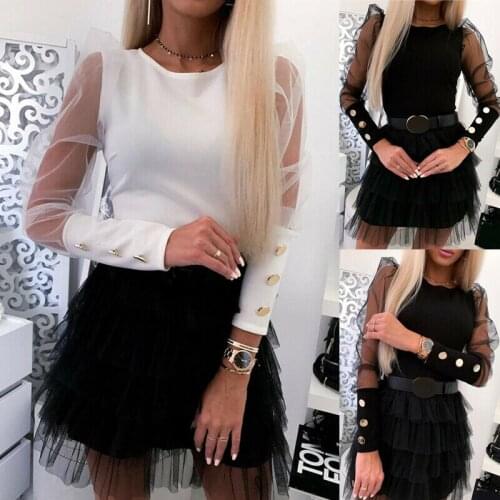 New Fashion Women Turtle Neck Mesh Puff Long Sheer Sleeve Sweater Top Pullover Blouse Shirts