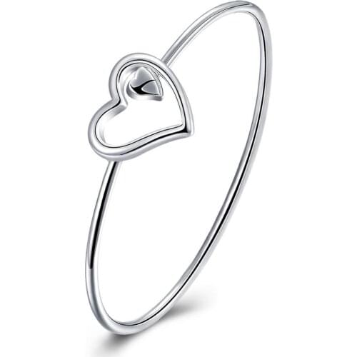 New Style 925 Sterling Silver Bracelet Heart-Shaped Female High Jewelry Double Bead Foldable Fashion Noble Style Shiny Bracelet