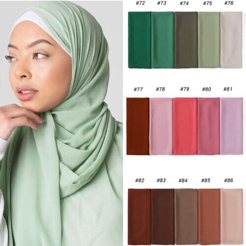 Wholesale 86 Colors Muslim Plain Hijab Premium Heavy Chiffon Scarf Wrap Solid Shawls Headband Islamic Headscarf Foulard Femme