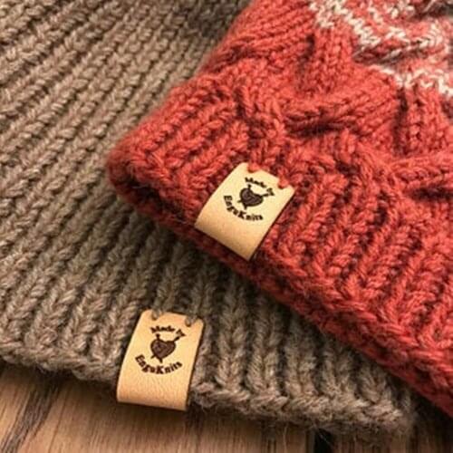 Personalize Hand knitted with love,Labels for Handmade Products,Leather labels for knitted and crocheted items