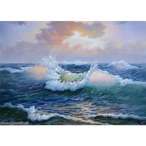 Landscape Art Oil Painting on Canvas for Home Decor Sunset with Ocean Waves Free Postage Seascape Painting Hand Painted