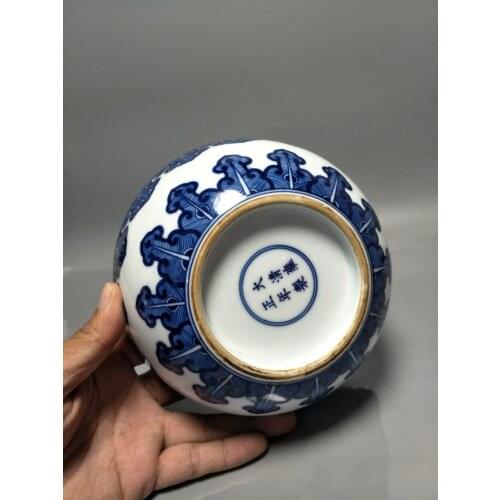 RARE QingDynasty(YONGZHENG) porcelain bowl, Blue and white,flowers,Hand-painted crafts,Collection&Adornment,Free shipping