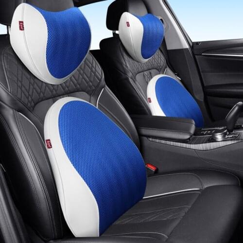 Luxury Leather Car Neck Pillow Set Memory Foam Auto Headrest Lumbar Seat Supports Cushion Universal Back Pillows Accessories