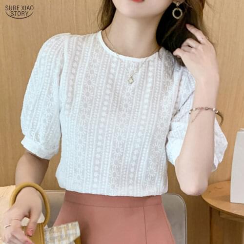 Floral Short Sleeve Ladies Shirts Summer Cotton White Women Blouses 2021 Casual Loose Fashion Women Clothing Blusas Mujer 15217