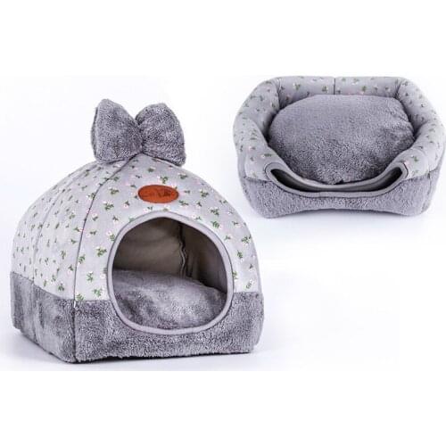 Cat Bed Foldable Pet Cat Bed Mat Soft Shape Dog Kennel Winter Pet Cave Cat House Warm Sleeping Cats Nest Washable Pet Beds