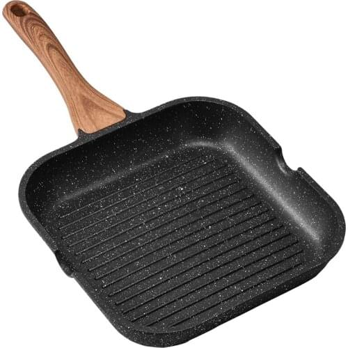 Stove Grill Pan Non-Stick Square Grill Pan Induction Steak Bacon Pan With Granite Coating, 9.5 Inches