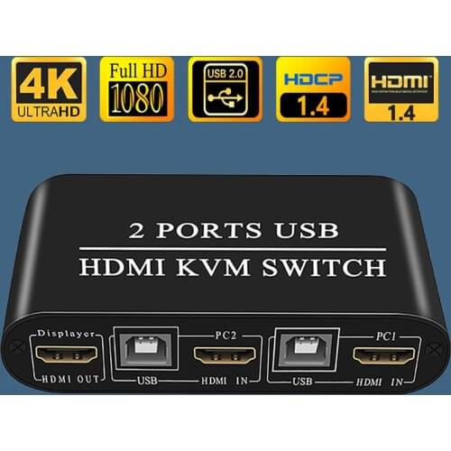 KVM HDMI Switch USB Switch 4K HDMI Switcher Box 2 In 1 Out For 2 Computers Share Keyboard And Mouse Support 4K@30Hz 3D