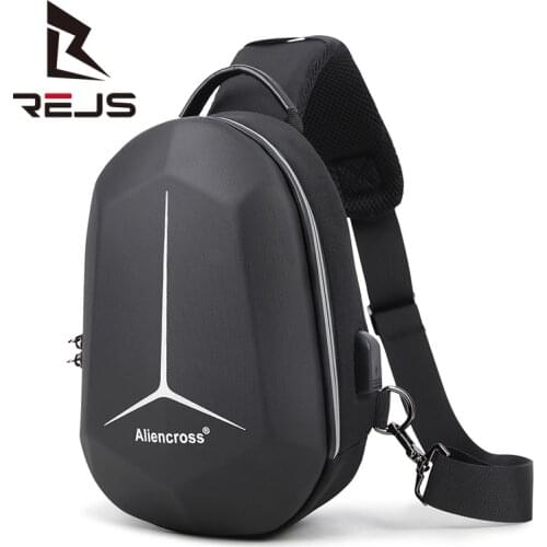 REJS LANGT Anti-Theft Chest Bag for Male Waterproof Mens Shoulder Bags USB External Charge Messenger Bag Short Trip Pack