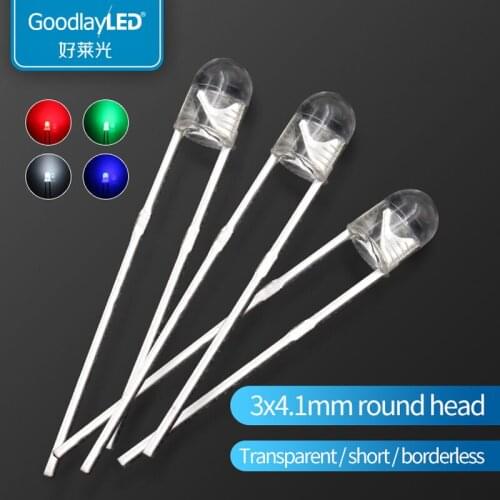 LED light-emitting diode F3 / 3x4.1mm round head short leg with color highlight red blue green yellow direct plug