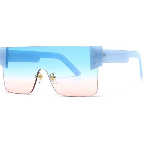 Veshion Rimless Square Sunglasses for Women One Piece Lens Uv400 Male Sun Glasses Retro Flat Top Gradient Lens Blue Yellow