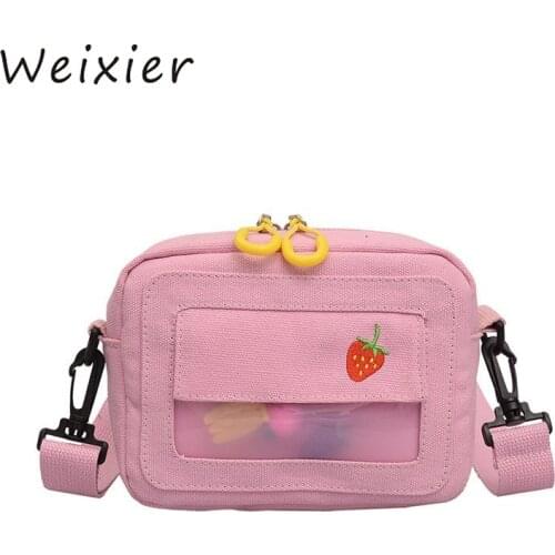 WEIXIER 2019 New Fruits Embroidery Zipper Fashion Women Canvas Bags bags Female Casual Simple Basic Shoulder Bags V4-75