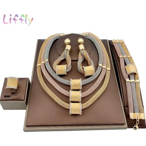 Nigerian Fashion Jewelry Sets Wedding Colorful Necklace Tassel Bracelet Earrings Charm Bridel Crystal Ring Jewelry