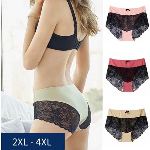 [3Pcs/2Pcs] Women Underwear Sexy Lace Panties Plus Size Mid Waist Briefs Thin Comfortable Soft Large Size Modal Underpanties