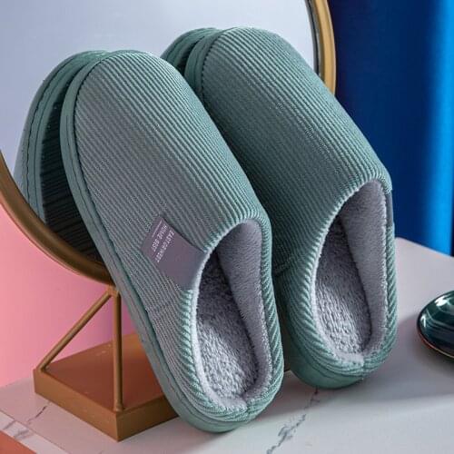 Winter Warm Cotton Slippers Women Men Home Shoes Simple Non-slip Indoor Slides Corduroy Couple Slipper Female Shoes
