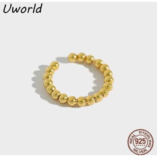 18K Gold Plated Beaded Silver Rings S925 Sterling Silver Rings Simple opening female finger ring