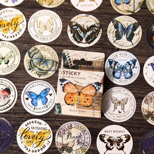 46 pcs/pack Butterfly mark series Decorative Stationery mini Stickers set Scrapbooking DIY Diary Album round Stick Lable