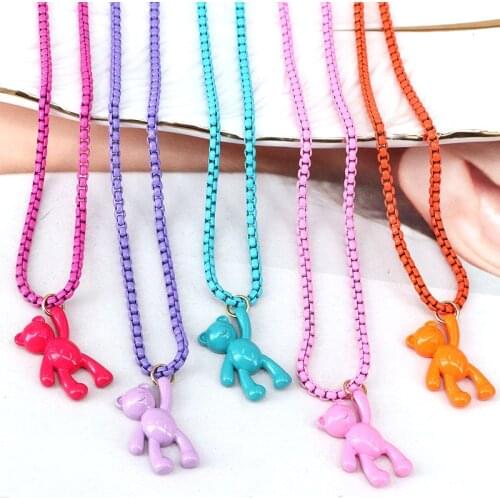 5Pcs Animal charm necklace,multicolor plated enamel lovely jewelry,popular box chain necklace