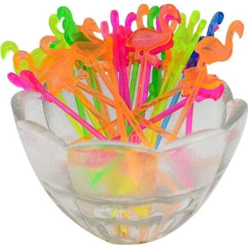 50Pcs Flamingo Food Fruit Toothpick Fruit Fork Toothpick Skewer Hawaii Party For Home Bar Summer Wedding Party Decora Supplies