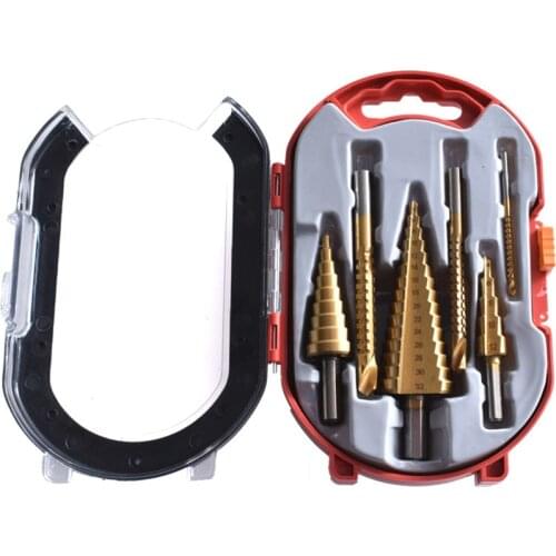 6pcs/set 4-12/20/32mm high speed steel titanium-plated step drill bit set wooden cone core drilling tool 3mm 6mm 8mm saw drill