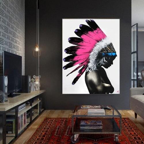 Abstract graffiti feather women canvas print wall art poster mural home wall decoration for modern living room