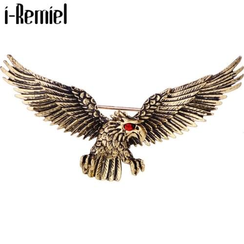 New Retro Animal Eagle Brooch Metal Crystal Birds Lapel Pin Suit Shirt Badge Clothing Jewelry Brooches for Men Accessories Gifts