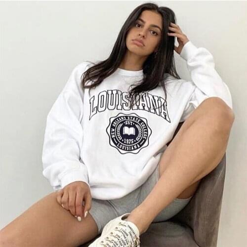 Calelinka 80s 90s Vintage Trendy Print Pullover Plus Size Loose White Cottton Warm Long Sleeve Tops Autumn Casual Sweatshirt