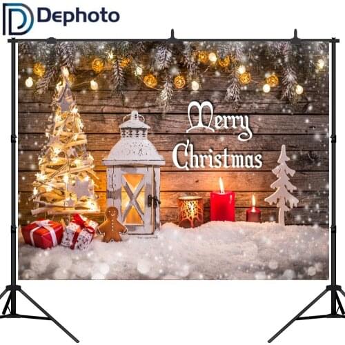 Dephoto Christmas Tree Wooden Board Snowflake Candle Photography Backgrounds Customized Photographic Backdrops For Photo Studio