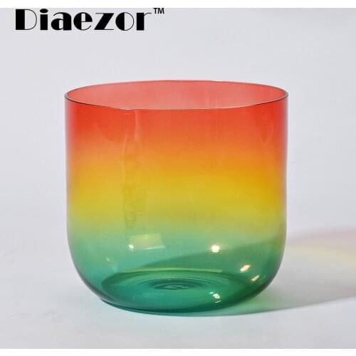 Diaezor 6 Inch Red Rainbow Color Clear Crystal Singing Bowl for Meditation /Sound healing