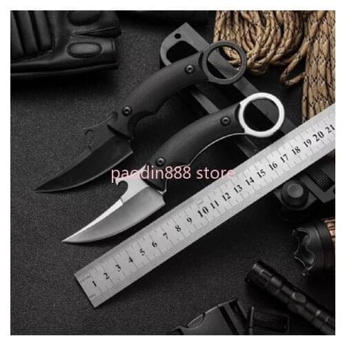 Bas15 PLMAKO Claw Karambit D2 Blade G10 Handle Tactical Rescue Pocket Fixed Blade Knife Hunting Fishing EDC Survival Tool Knives