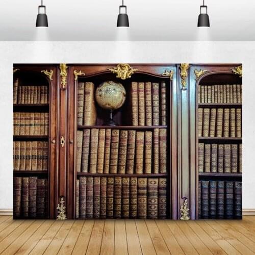 Laeacco Vantinge Old Bookshelf Globe Books Flower Pattern Room Decro Photographic Background Photographic Backdrop Photo Studio