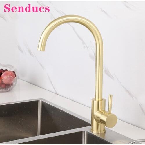Brushed Gold Kitchen Faucets Senducs Leadfree Kitchen Mixer Tap Hot Cold Kitchen Faucet 304 Stainless Steel Gold Kitchen Taps