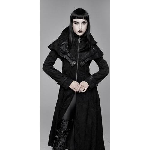 Devil Fashion Gothic Vintage Women Coat Black Long Coat Winter Spring Turn Down Collar