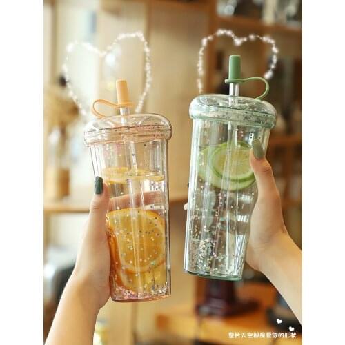 Can suck pearl milk tea cup with straw cup adults lovely girls portable simple summer water bottle with straw free shiping items