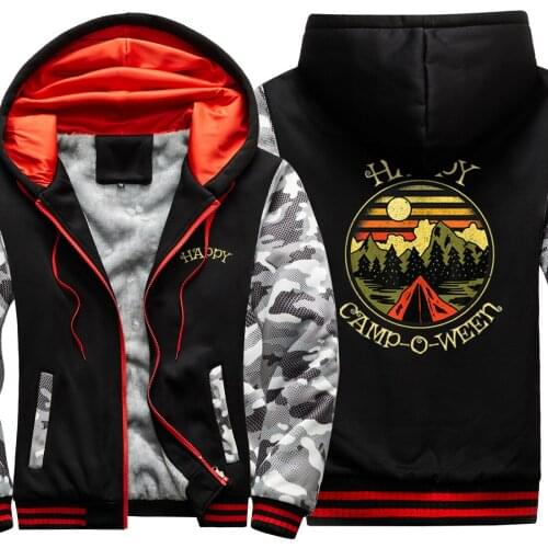 Happy Sun Print Camouflage Raglan Thicken Jackets Mens Keep Warm Dark Blue Hip Hop Tracksuits Zipper Streetwear sudadera hombre