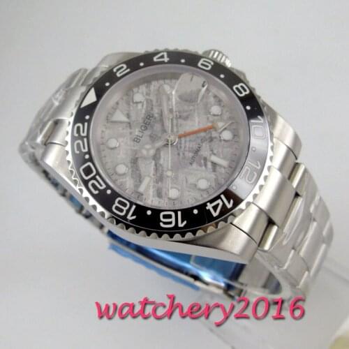 40mm BLIGER gray dial GMT Black Ceramic bezel date sapphire glass automatic mens watch