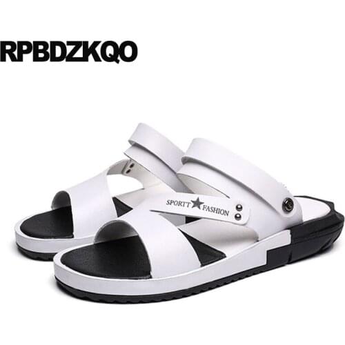 Water large size 45 native famous brand 2019 slippers white flat slides shoes plus platform men sandals leather summer outdoor