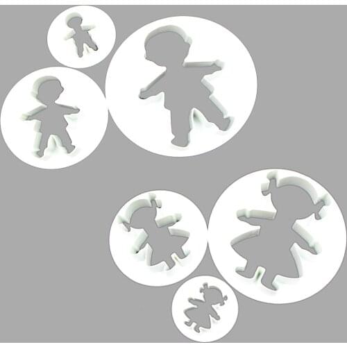 Set of Three Pieces Plastic Cutter Mold of Girl Boy Shaped Mold for Cookie Cake Biscuit Fondant Sugar Craft Decoration Cutters