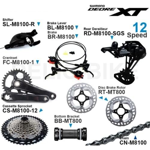 Shimano DEORE XT M8100 1x12v Groupset include Right Shifter Rear Derailleur Cassette Sprocket Crankset Hydraulic Disc Brake